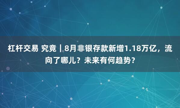 杠杆交易 究竟｜8月非银存款新增1.18万亿，流向了哪儿？未来有何趋势？